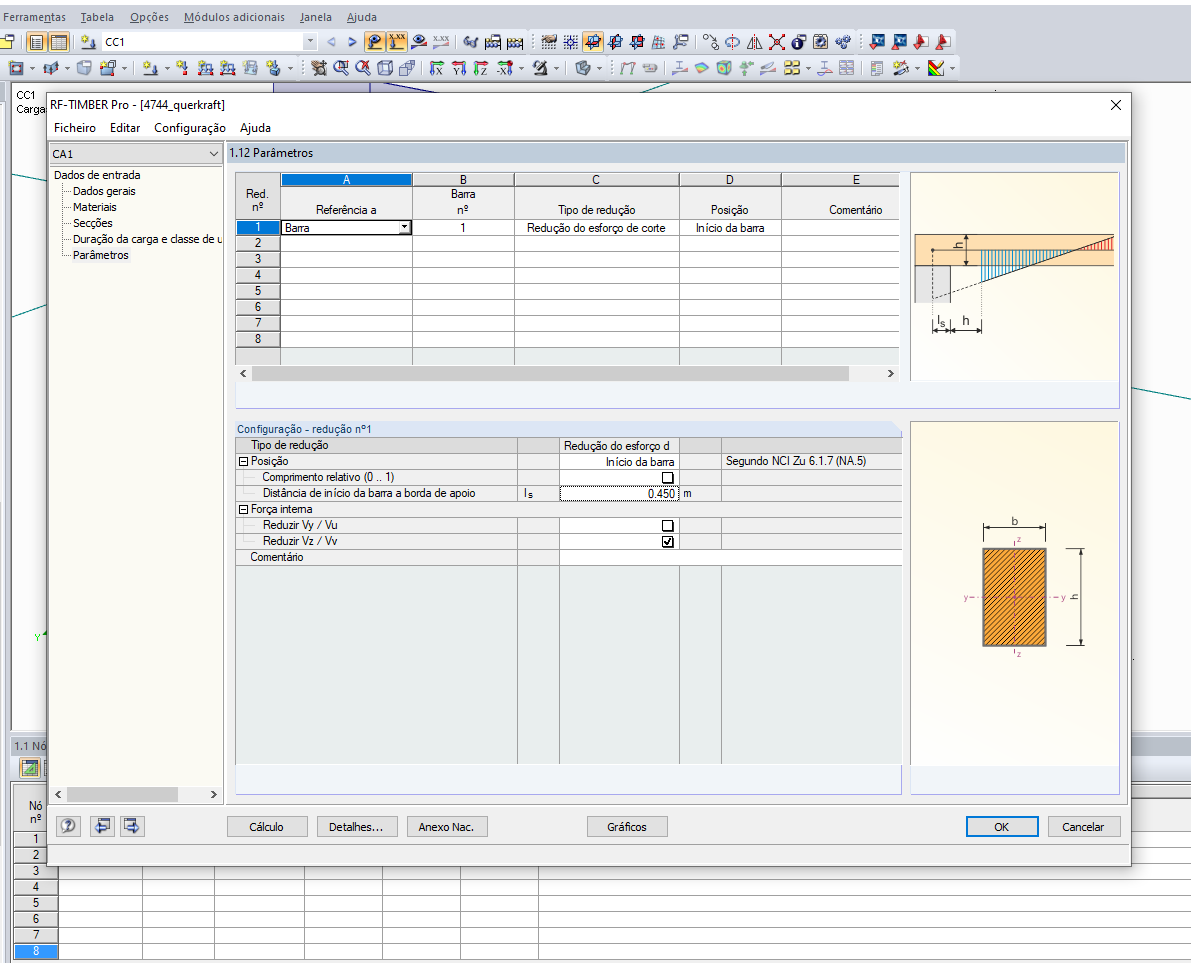 Configuração da redução do esforço de corte