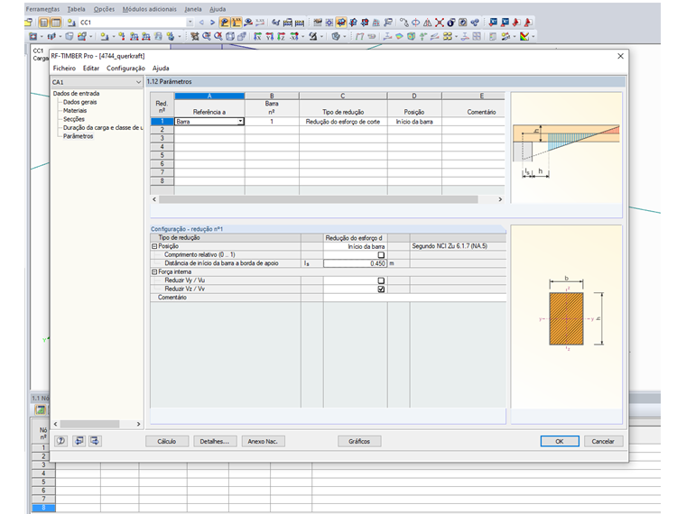 Configuração da redução do esforço de corte