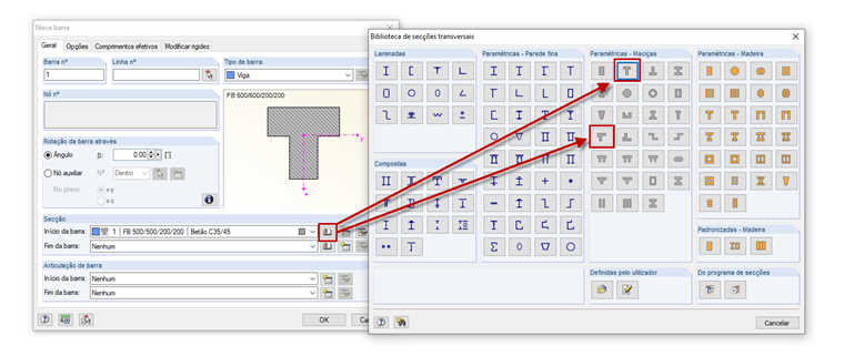 Secção de viga de pavimento em T paramétrica maciça