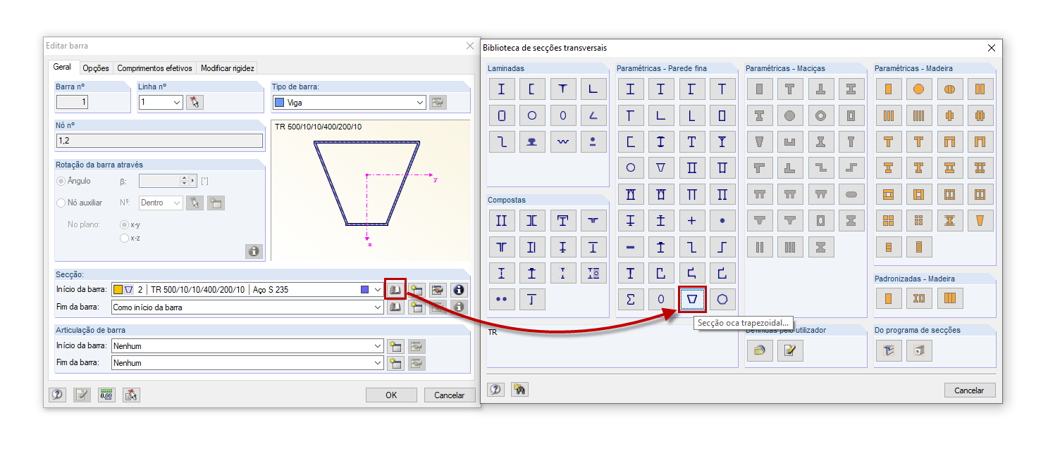 Secção oca trapezoidal