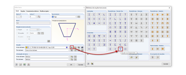 Secção oca trapezoidal