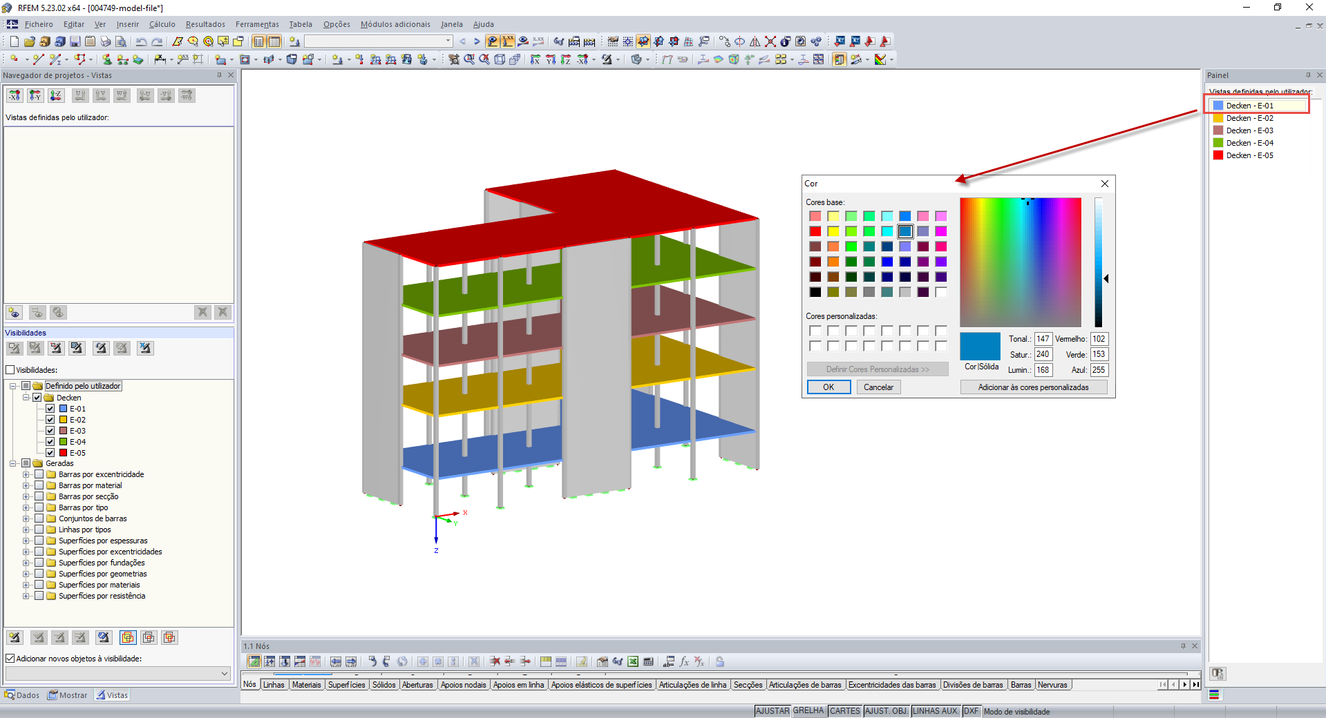 Alteração das cores do ecrã no painel