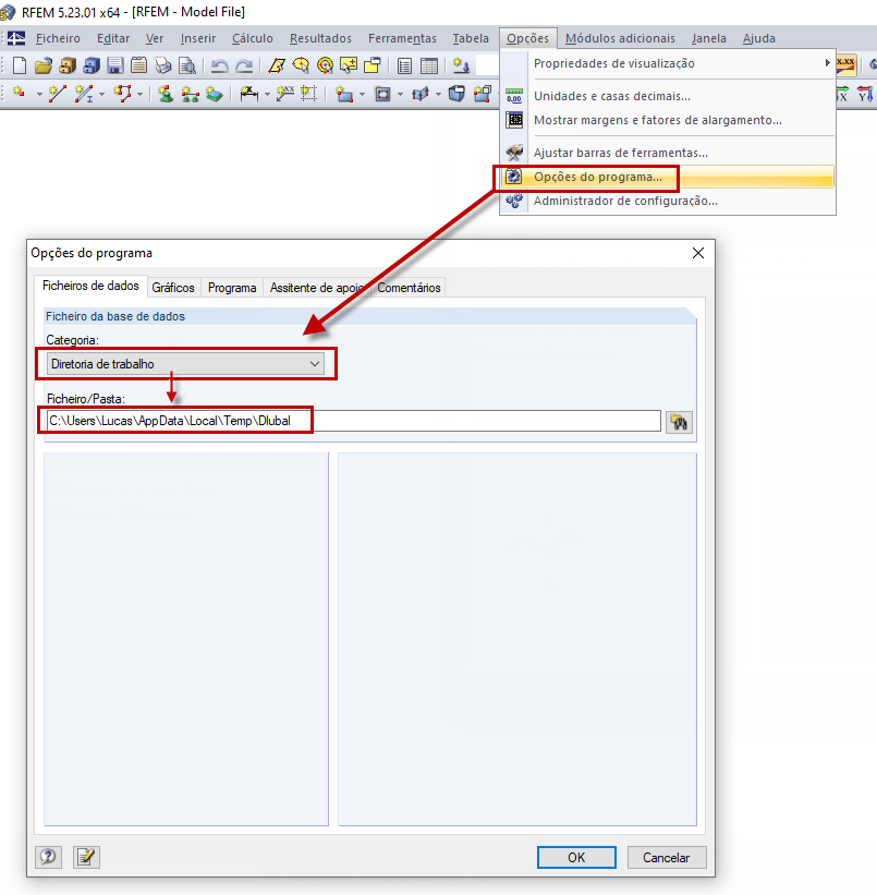Caminho do diretório de trabalho