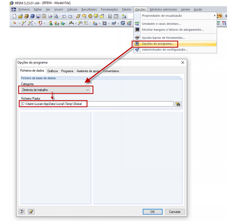 Caminho do diretório de trabalho