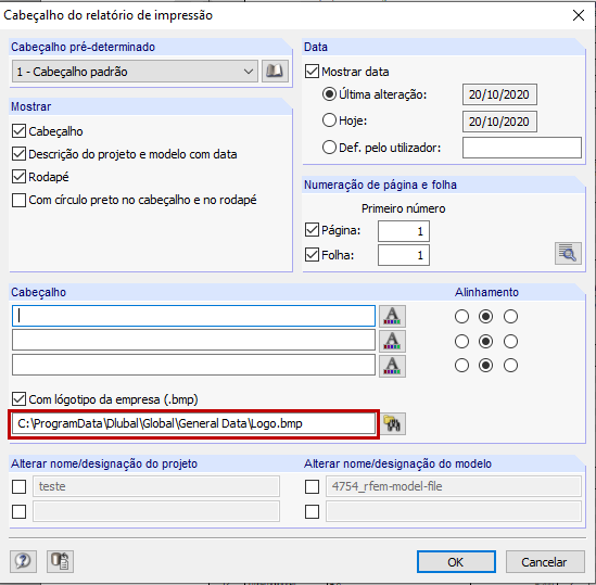 Caminho do logótipo da empresa