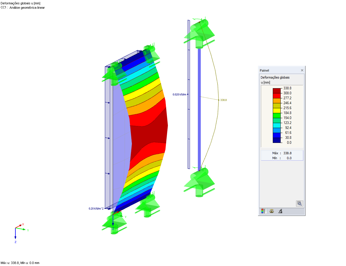 Deformação de acordo com a estática linear Cálculo