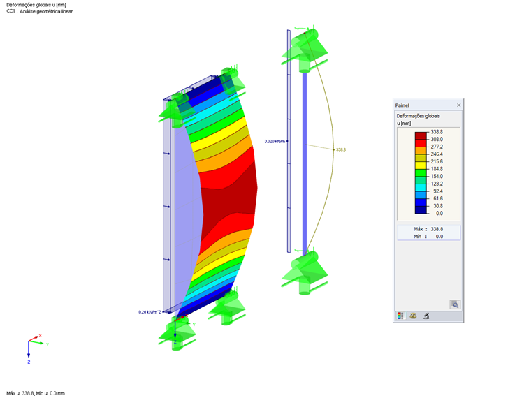 Deformação de acordo com a estática linear Cálculo