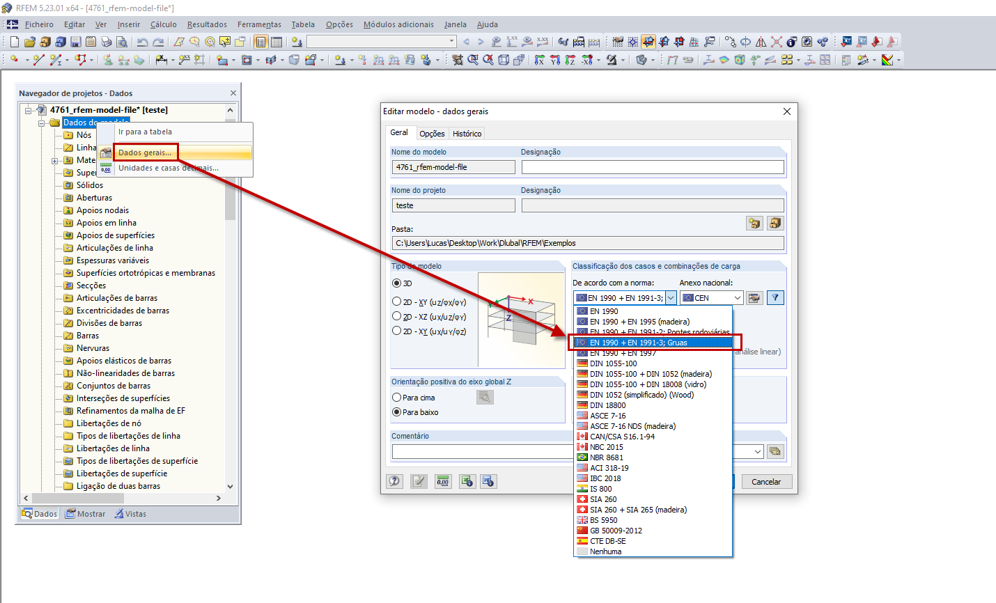 Dados gerais do modelo