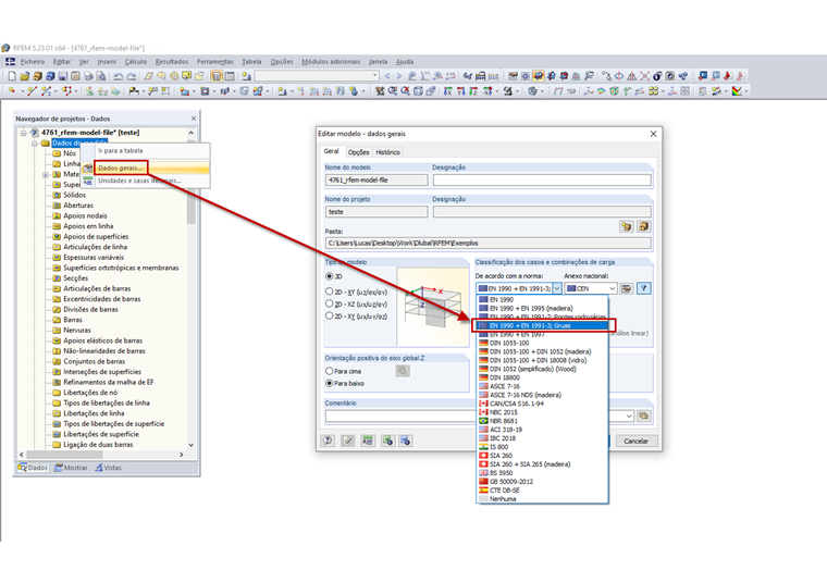 Dados gerais do modelo