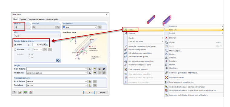 Seleção múltipla com o menu de atalho (direita) e a caixa de diálogo "Editar barra" (esquerda)