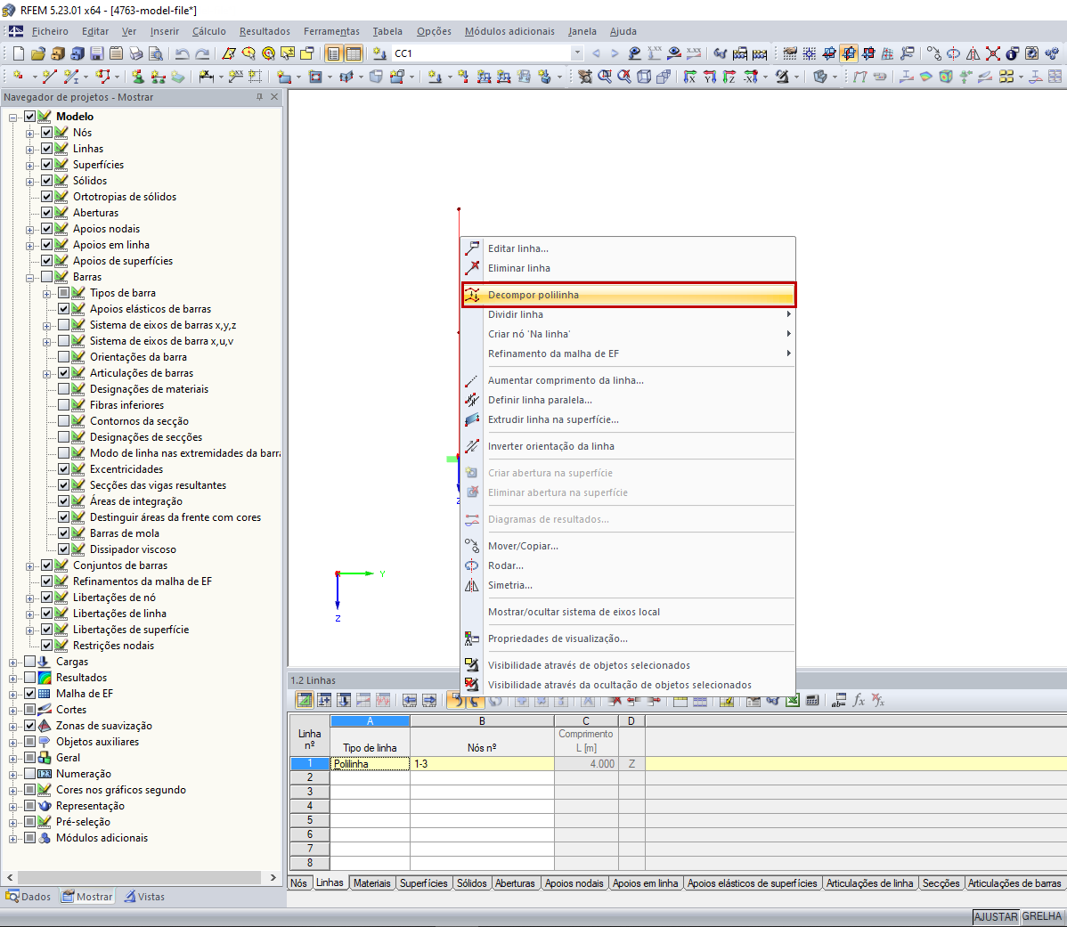 Função "Decompor polilinha"
