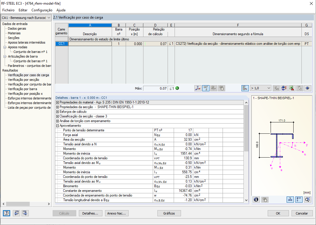 Análise de torção com empenamento da secção da barra