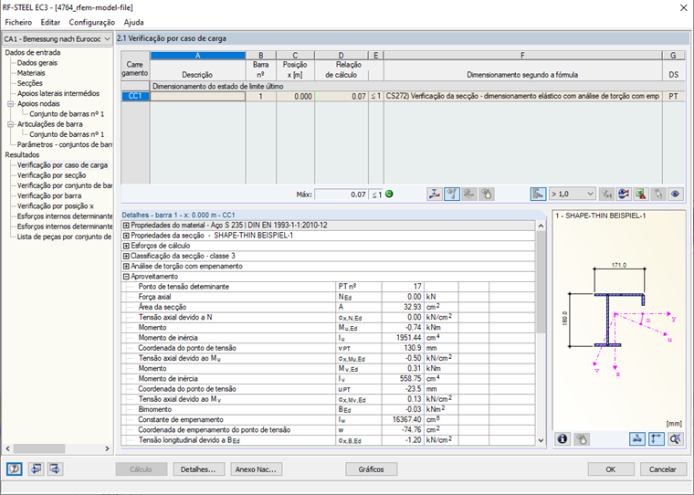 Análise de torção com empenamento da secção da barra