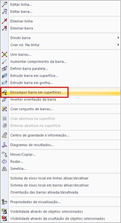Menu de atalho: gerar superfícies de barras