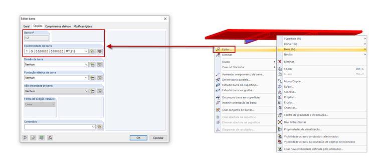 Seleção múltipla com o menu de atalho (direita) e a caixa de diálogo "Editar barra" (esquerda)