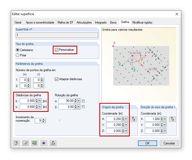 Configurações da grelha de superfície
