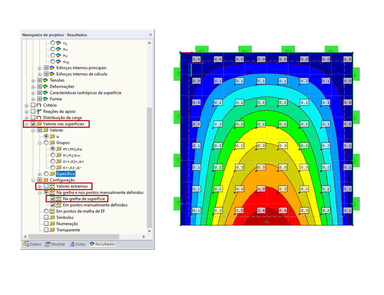 Valores nas superfícies no navegador de projetos – Resultados