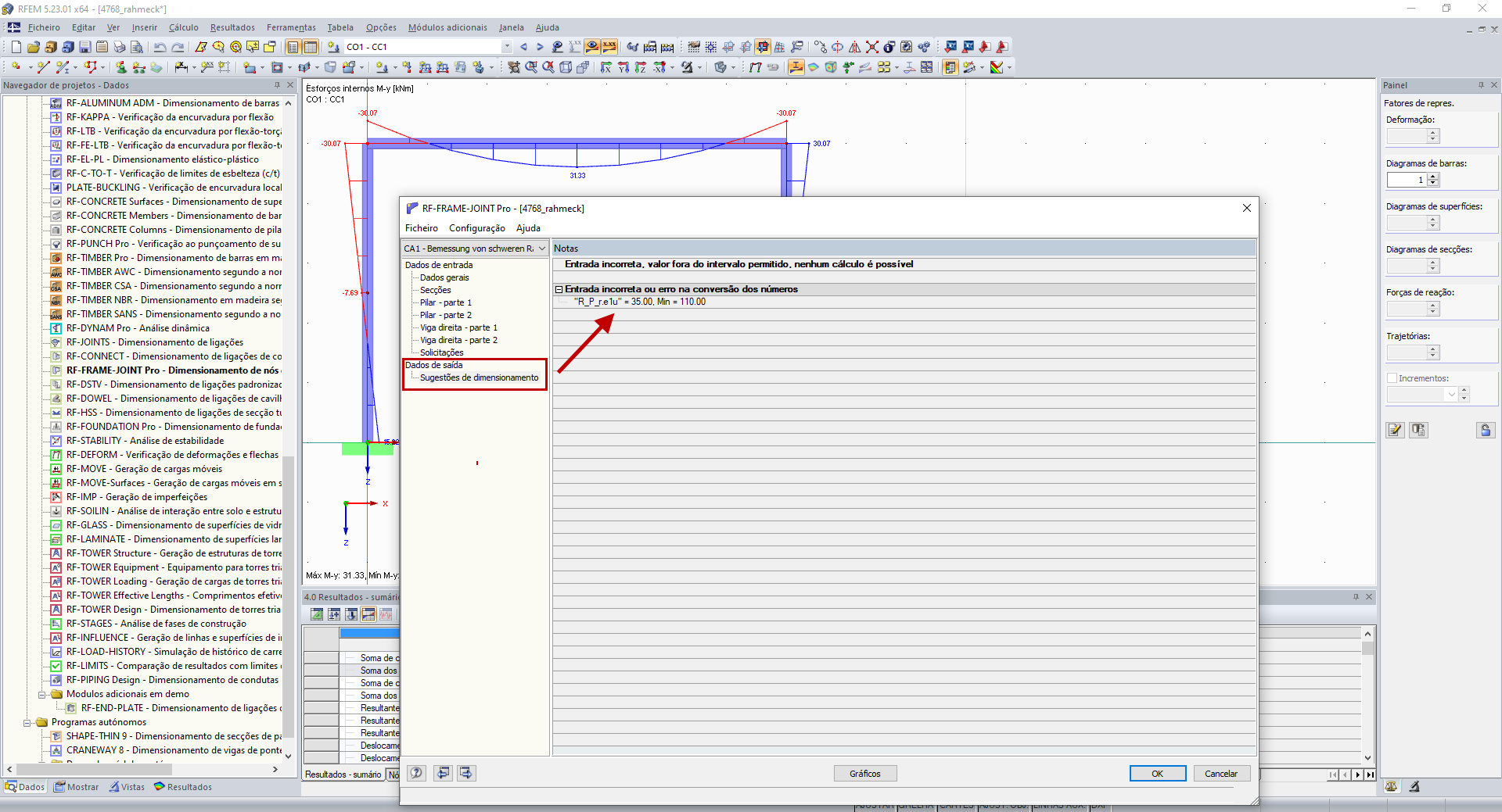 Sugestões de dimensionamento