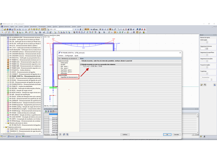 Sugestões de dimensionamento