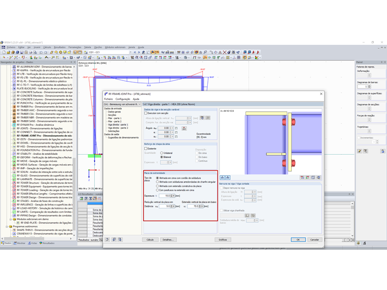 Dimensões da placa de extremidade