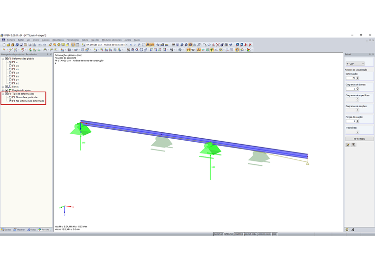 Representação gráfica dos resultados relativamente ao sistema não deformado ou à fase de construção atual