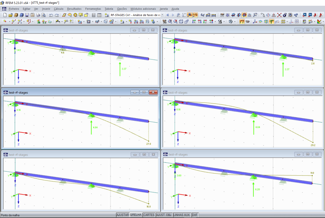 Comparação dos resultados para o sistema não deformado (esquerda) ou a fase de construção atual (direita)