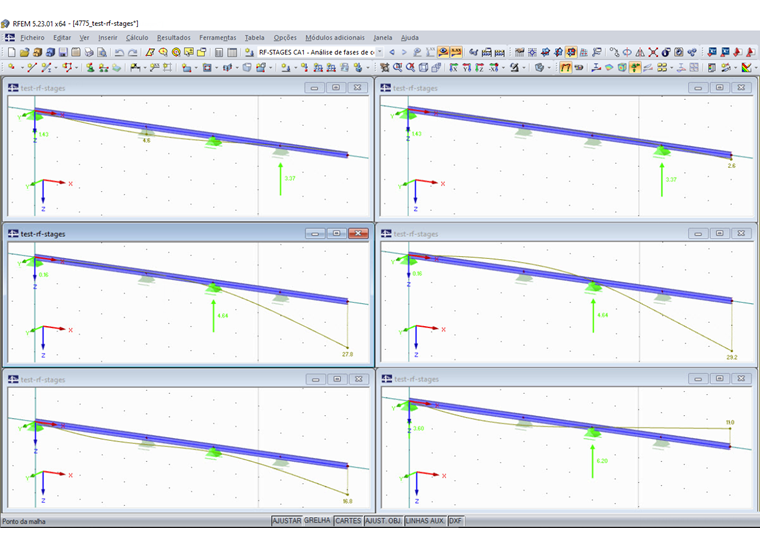 Comparação dos resultados para o sistema não deformado (esquerda) ou a fase de construção atual (direita)