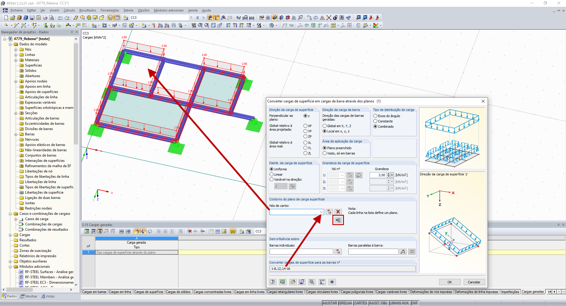 Plano de carga superficial atual eliminado