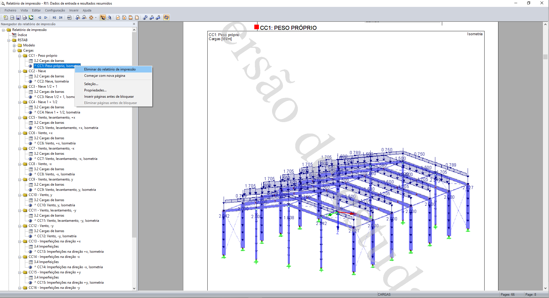 Eliminar o gráfico do relatório de impressão através do Navegador do relatório de impressão