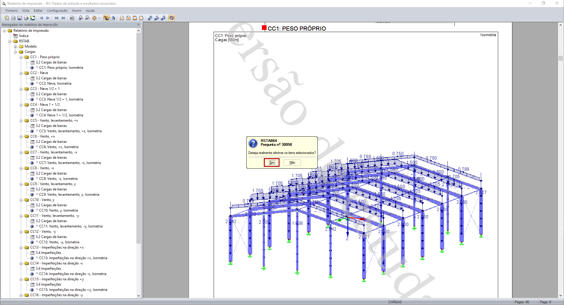 Pergunta de confirmação para a eliminação do gráfico