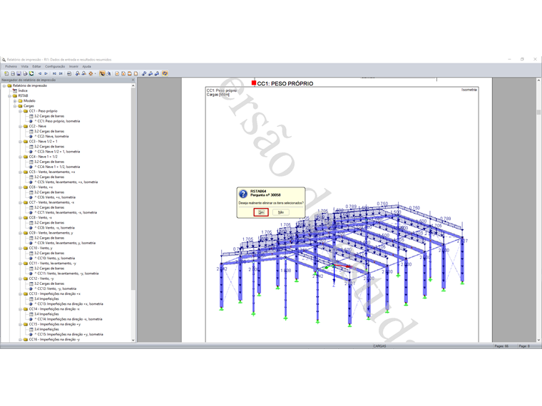 Pergunta de confirmação para a eliminação do gráfico