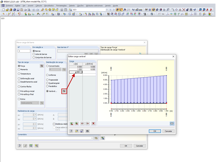 Editar carga variável de barra