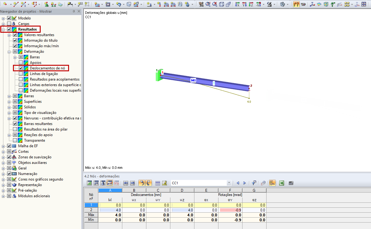 Configuração de resultados de deslocamento nodal