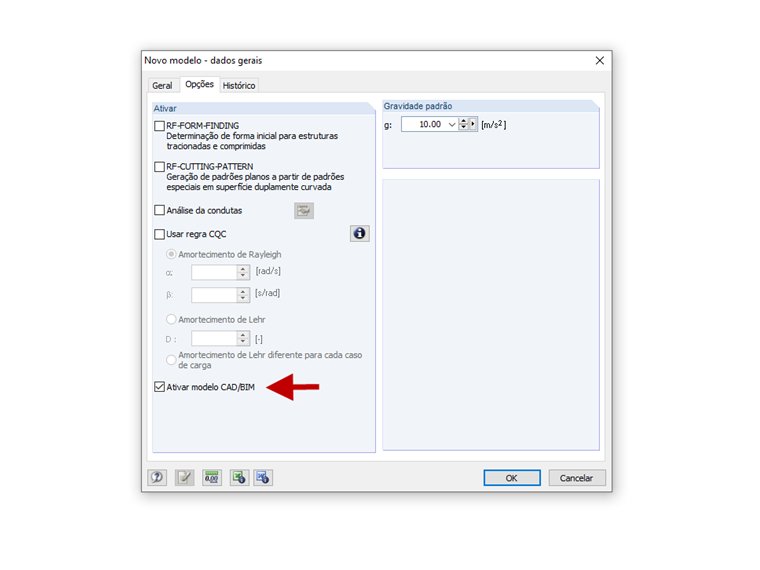 Ativação do ambiente do modelo CAD/BIM