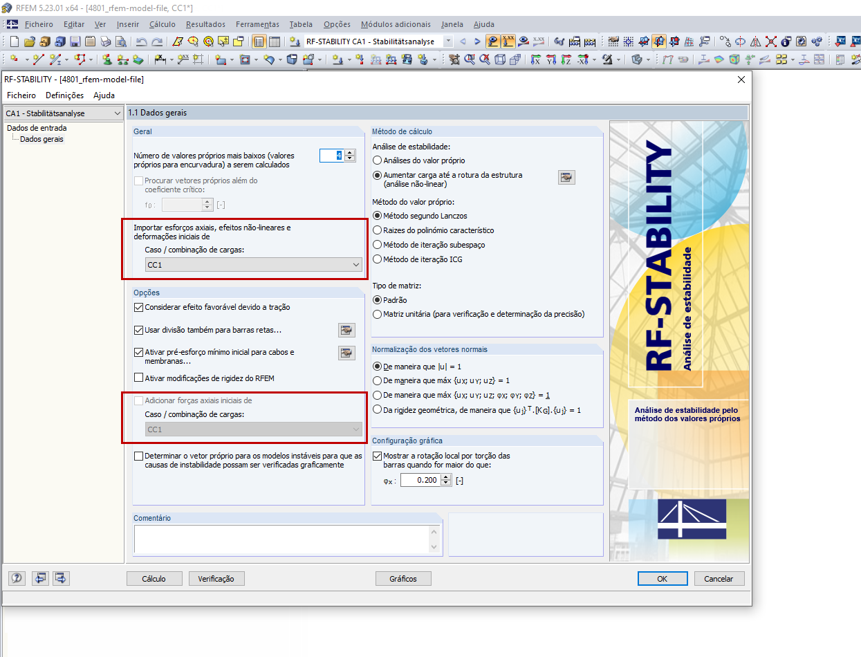 Dados gerais no RF-STABILITY