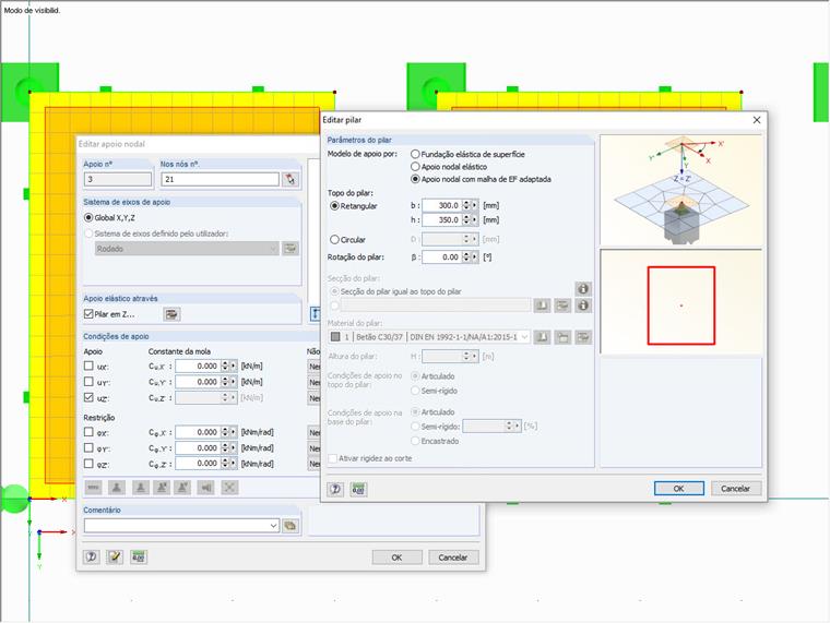 Caixa de diálogo para a definição automática do pilar