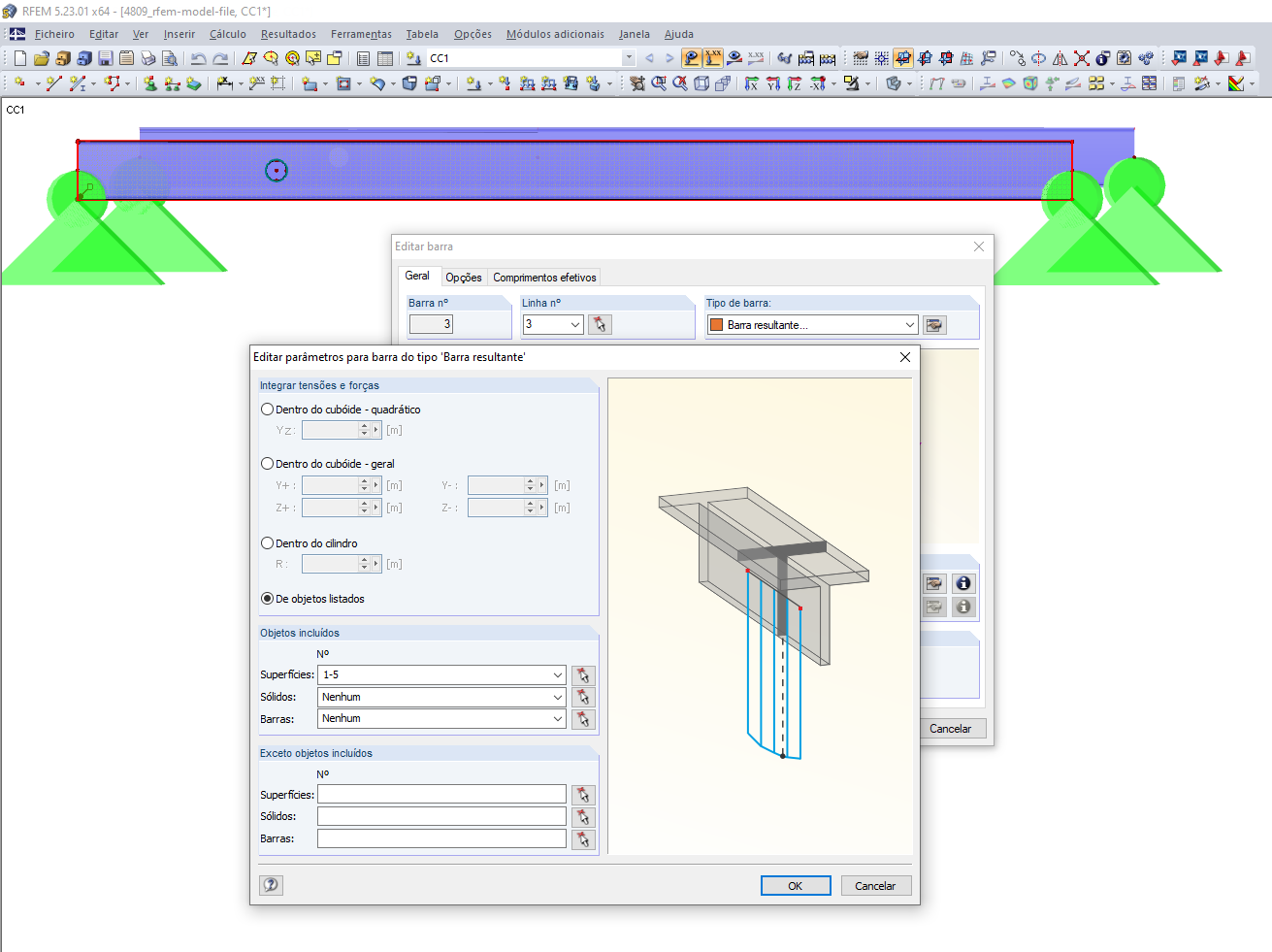 Viga com abertura como barra resultante