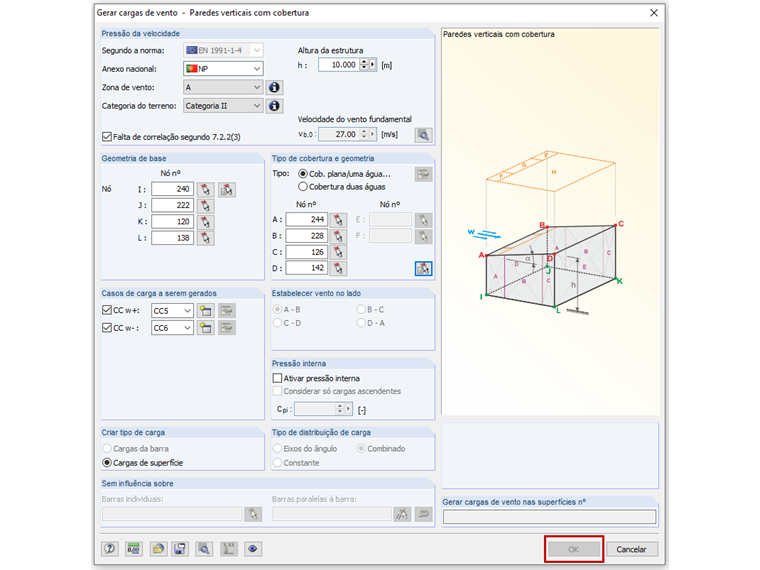 Botão de confirmação de entrada no gerador de cargas de vento inativo