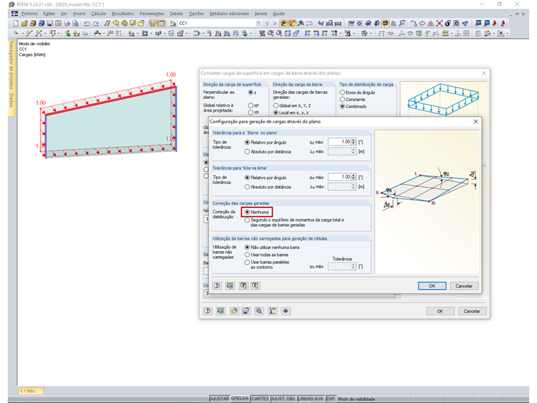Configuração para geração de cargas através do plano