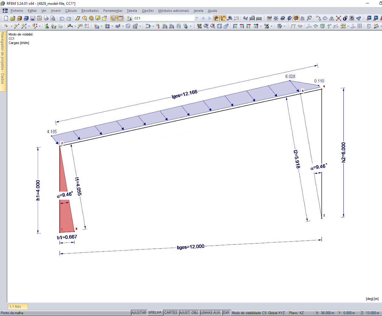 Carga de barra gerada a partir de uma carga de superfície