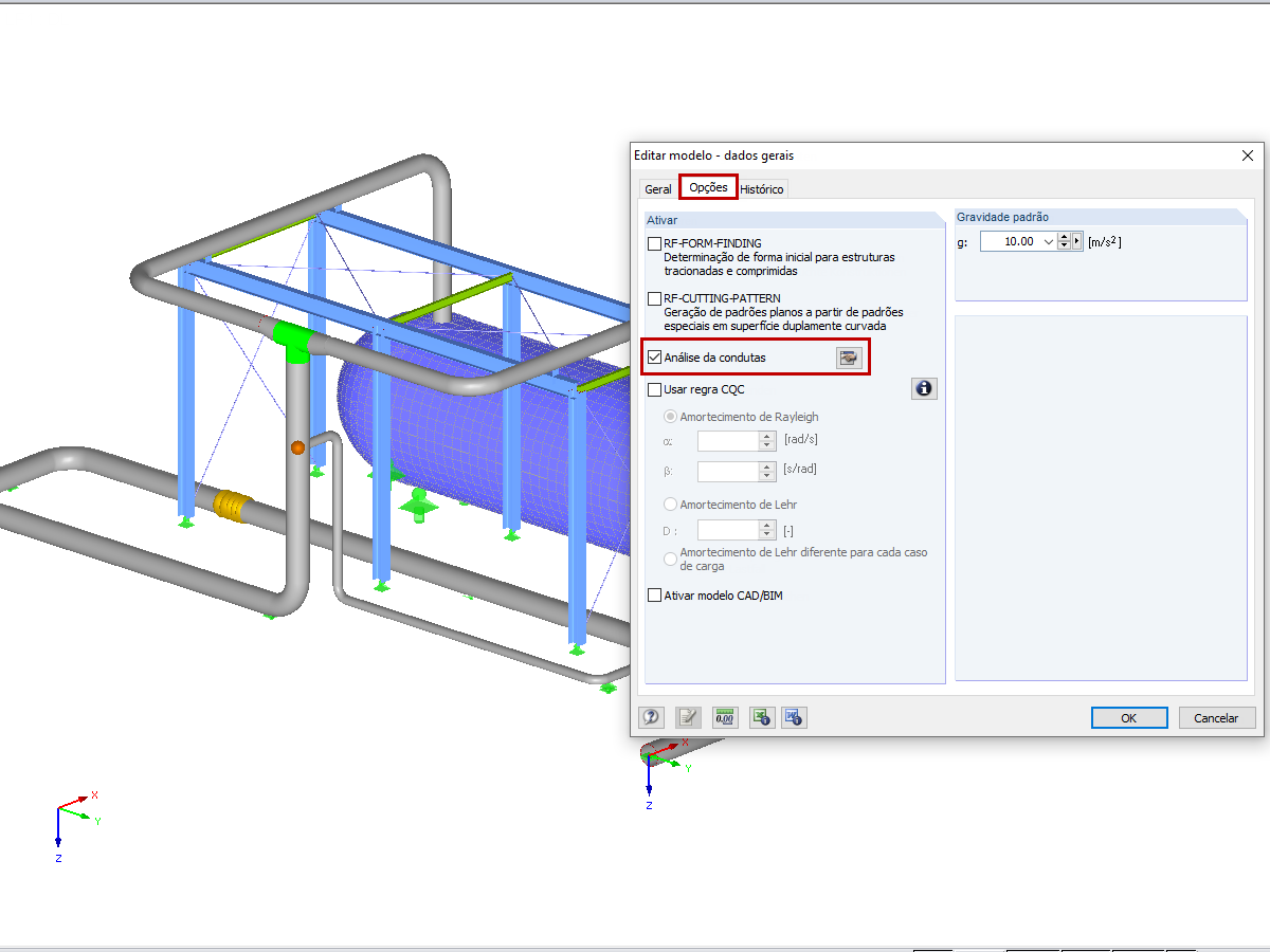 Ativação do módulo adicional em dados gerais