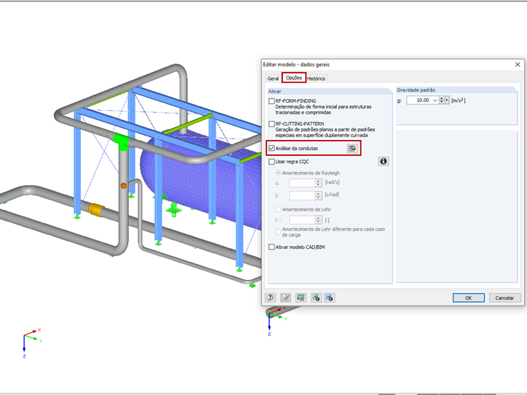 Ativação do módulo adicional em dados gerais