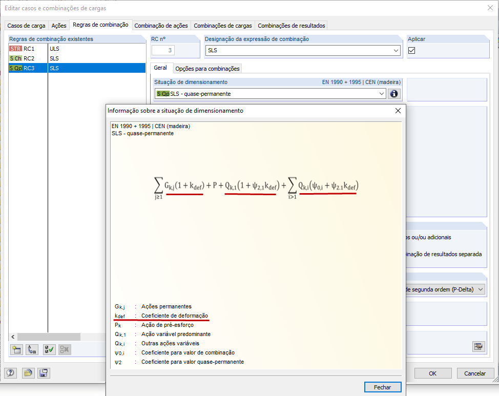 Situação de dimensionamento SLS