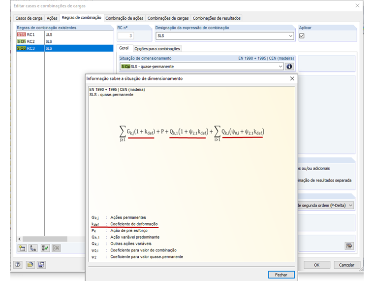 Situação de dimensionamento SLS