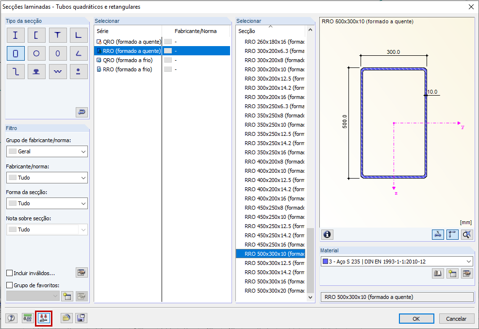 Secção – Entrada paramétrica