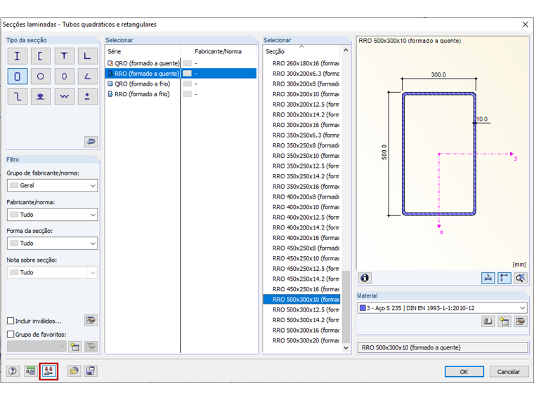 Secção – Entrada paramétrica