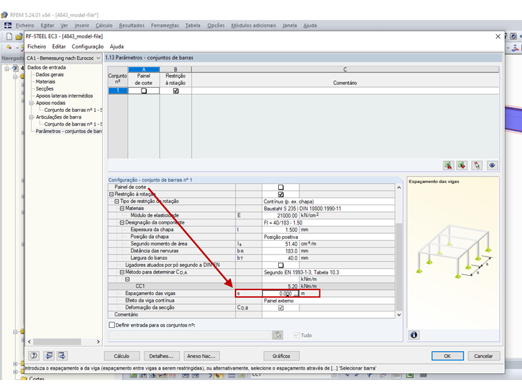 Restrição à rotação – espaçamento das vigas