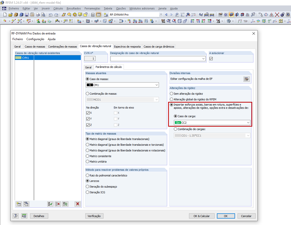 Casos de vibração natural – Alterações de rigidez