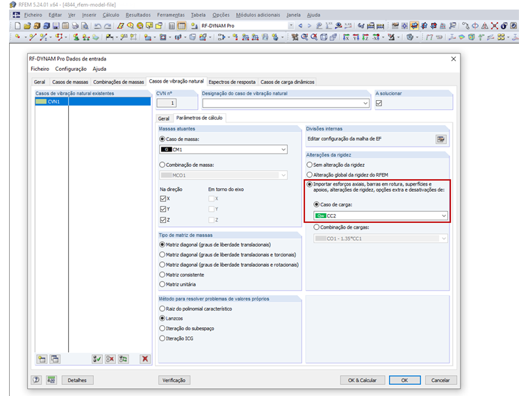 Casos de vibração natural – Alterações de rigidez