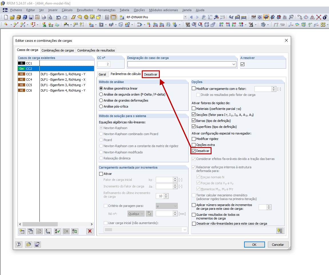 Desativar barras no caso de carga original